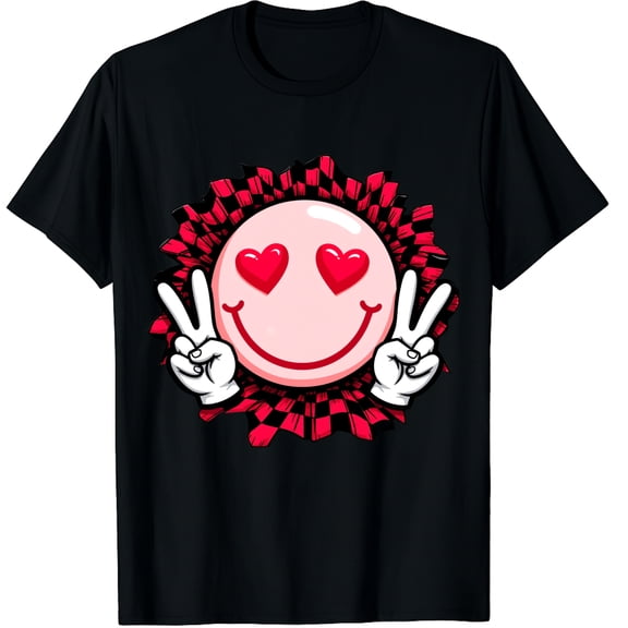 Cute Valentines Vibes Groovy Valentine Day Graphic Crew Neck Short Sleeve T-Shirts (Men's, Women's)