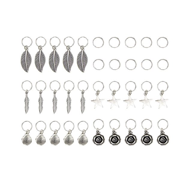 KAKOWELY Dreadlocks Poignets 35 Pcs Métal Rond Dreadlocks Poignets Feuilles Forme Coquillage Poignets Tube Cheveux Accessoires Cheveux Délicats 0.39"X0.63"X0.39 Pouces