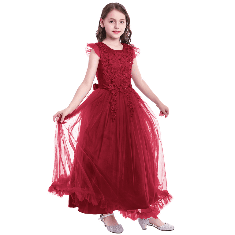 IBTOM CASTLE Girls Maxi Dress, Wedding Bridesmaid, Floral Boho