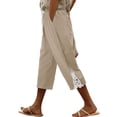 thumbnail image 2 of VV AVEORS Capris Pants For Women Cotton Linen Straight Leg Lace Up Loose Drawstring Elastic Waist Cropped Trouser Casual Summer 2026 Khaki S, 2 of 4