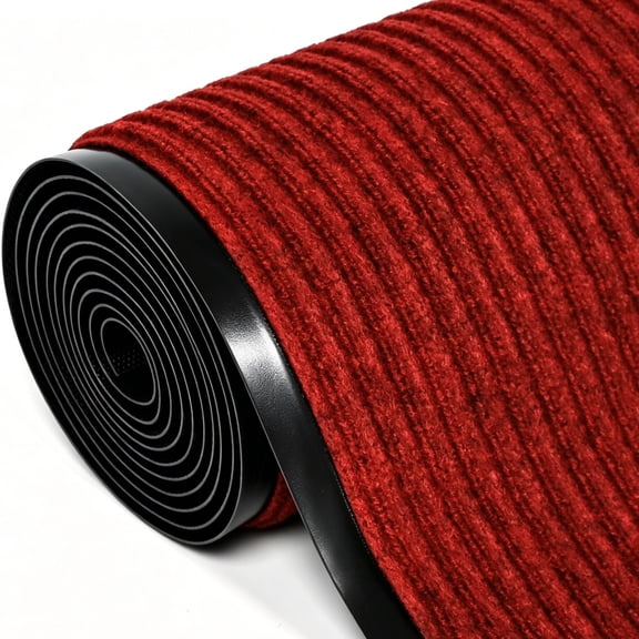 WANLISELL 3 x 10 ft Commercial Rug, Non-Slip Entrance Mat with Rubber Backing, Indoor Outdoor Utility Rug for High Traffic Areas, Dark Red