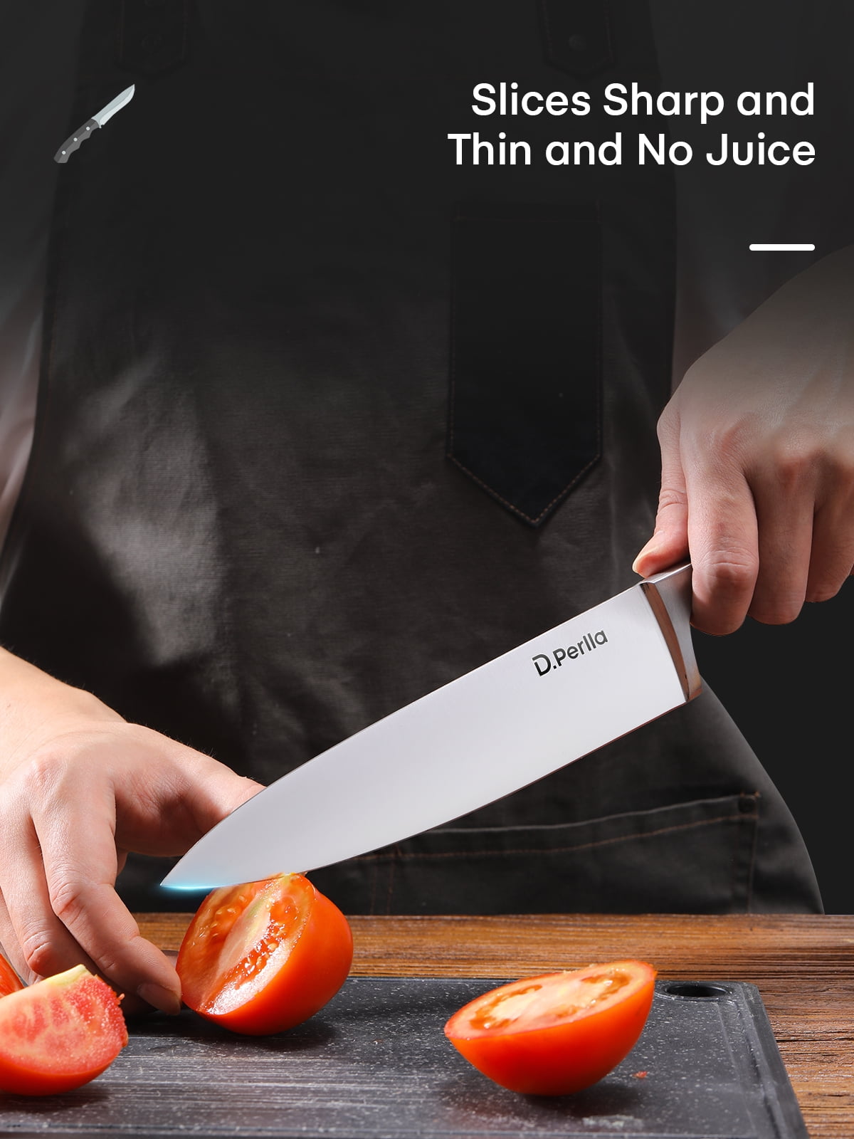 D.Perlla Black Kitchen Knife Set, 6 Pieces German Stainless Steel Small Kitchen Knives Set with Wooden Block, Cutlery Block Set