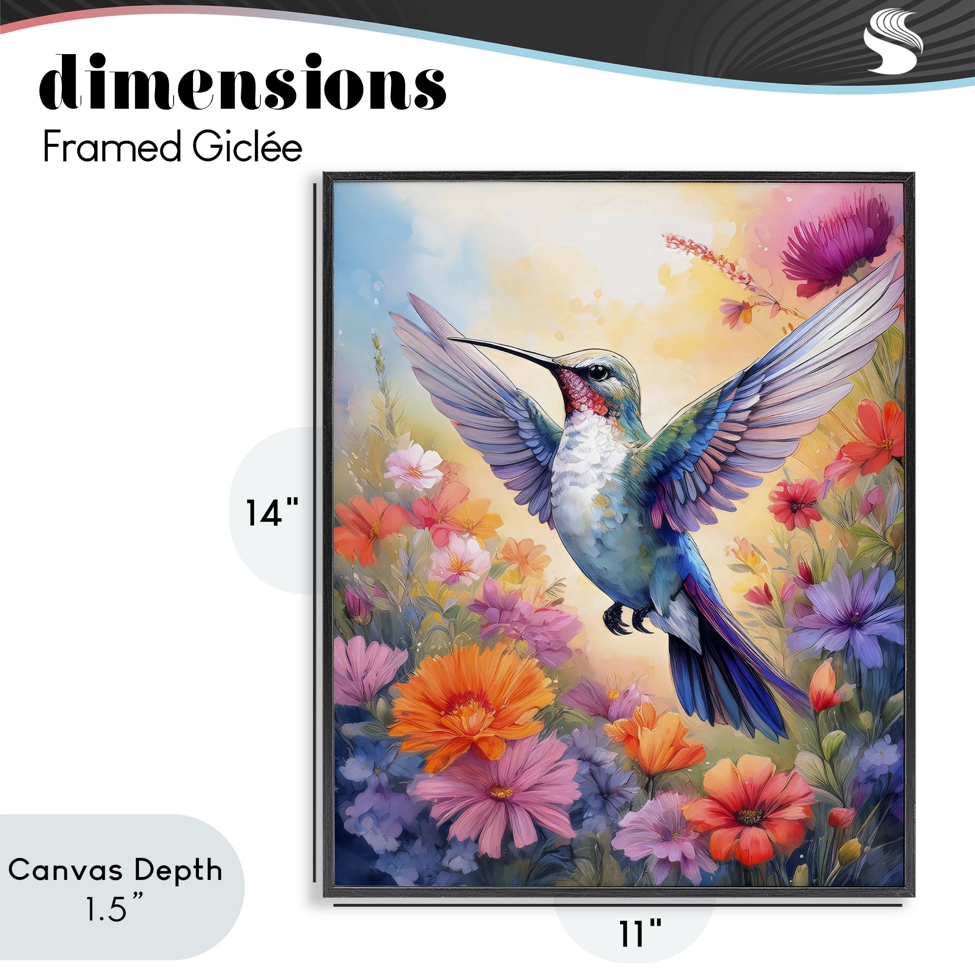 Stupell Industries Colorful Hummingbird in Bloom Black Framed Giclee Art, design by Creative Studio