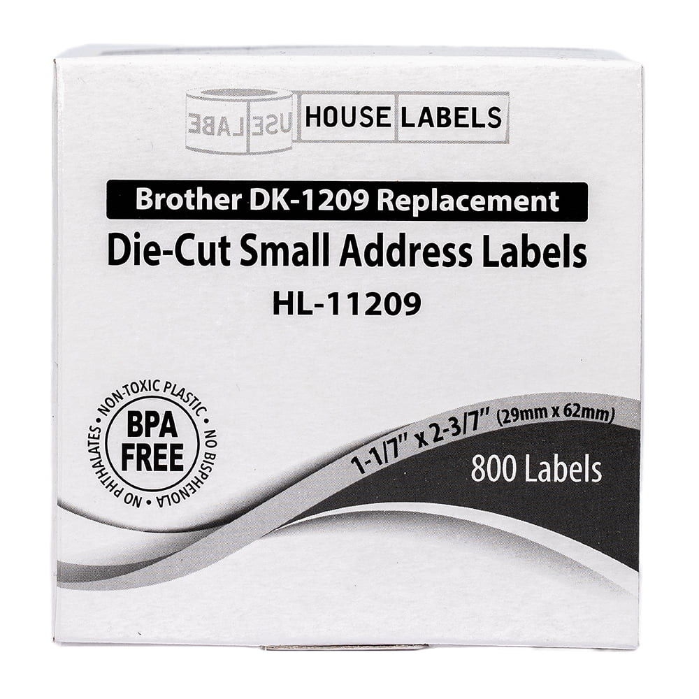 HOUSELABELS Compatible with DK-1209 Replacement Roll for Brother QL Label Printers; 800 Address Labels; 1-1/7" x 2-3/7" (29mm*62mm) with 1 REUSABLE CARTRIDGE - 20 Rolls