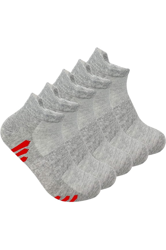 SereneSimple Women's Thin Mesh Slub Breathable Mid-Cut Socks 5-Pair (Grey/Red,Large)