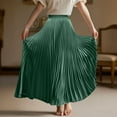 thumbnail image 5 of Yucgh Women's Pleated Solid Color Maxi Skirt with Large Swing, A-line Floor Length Skirt, Casual Flowy Skirt with Elastic Waist,Dark Green,S, 5 of 8