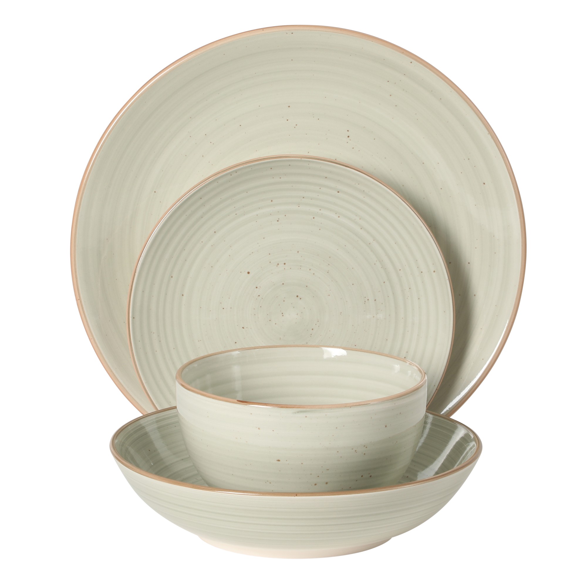 Gibson Home Stonebury 16 Piece Plates and Bowls Cream Grey Dishes - Handpainted Stoneware Dinnerware Set - Service for 4