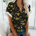 thumbnail image 2 of Wycnly Womens Tops Dressy Casual Short Sleeve V-Neck Sunflower Print Summer Shirts Lightweight Plus Size Lapel Button Cardigan Blouses Yellow S Clearance Clothes, 2 of 5