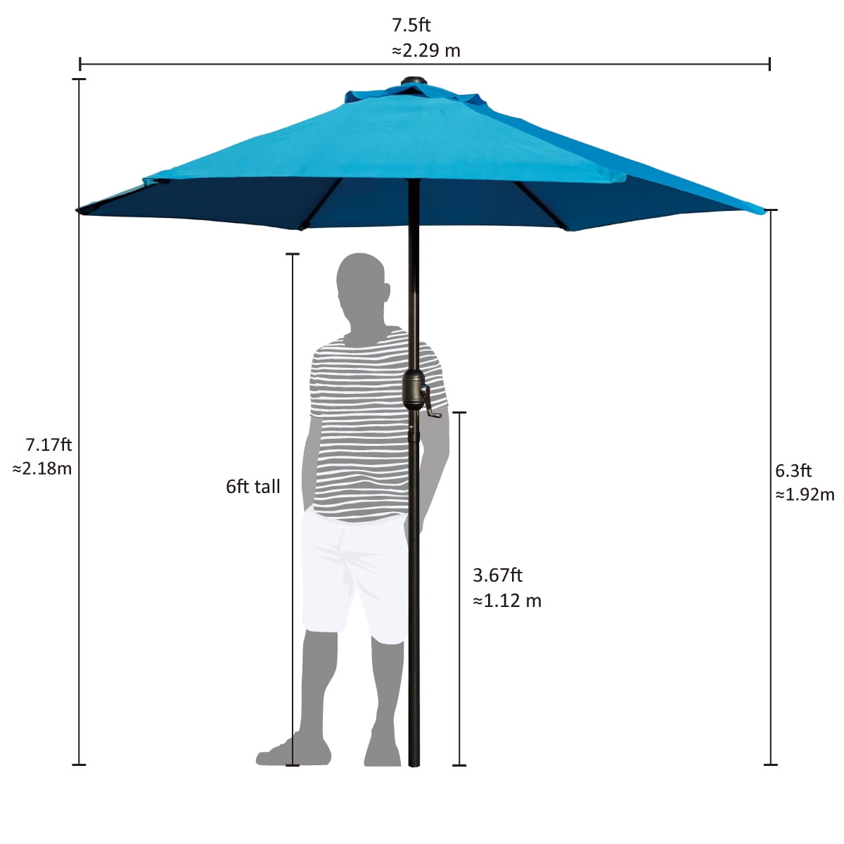 Abble 7.5ft Patio Umbrella with Crank Outdoor Market Umbrella with 6 Ribs for Garden Deck Backyard Pool, Aqua