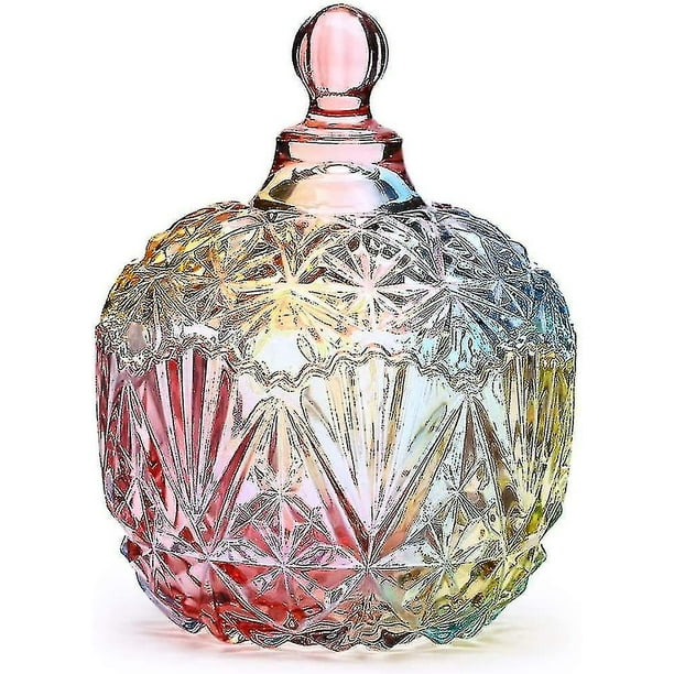1pc Colorful Glass Storage Jar With Lid Candy Cookie Jar Jewelry Box