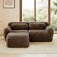 thumbnail image 2 of L-Shaped Boneless Sofa, Soft Fluffy Plush Fabric, With Chaise, 32D High Density Sponge, No Assembly Required, Ergonomic Anti-Slip Bottom, With Throw Pillows, Fits Bedrooms, Chocolate, 2 of 9