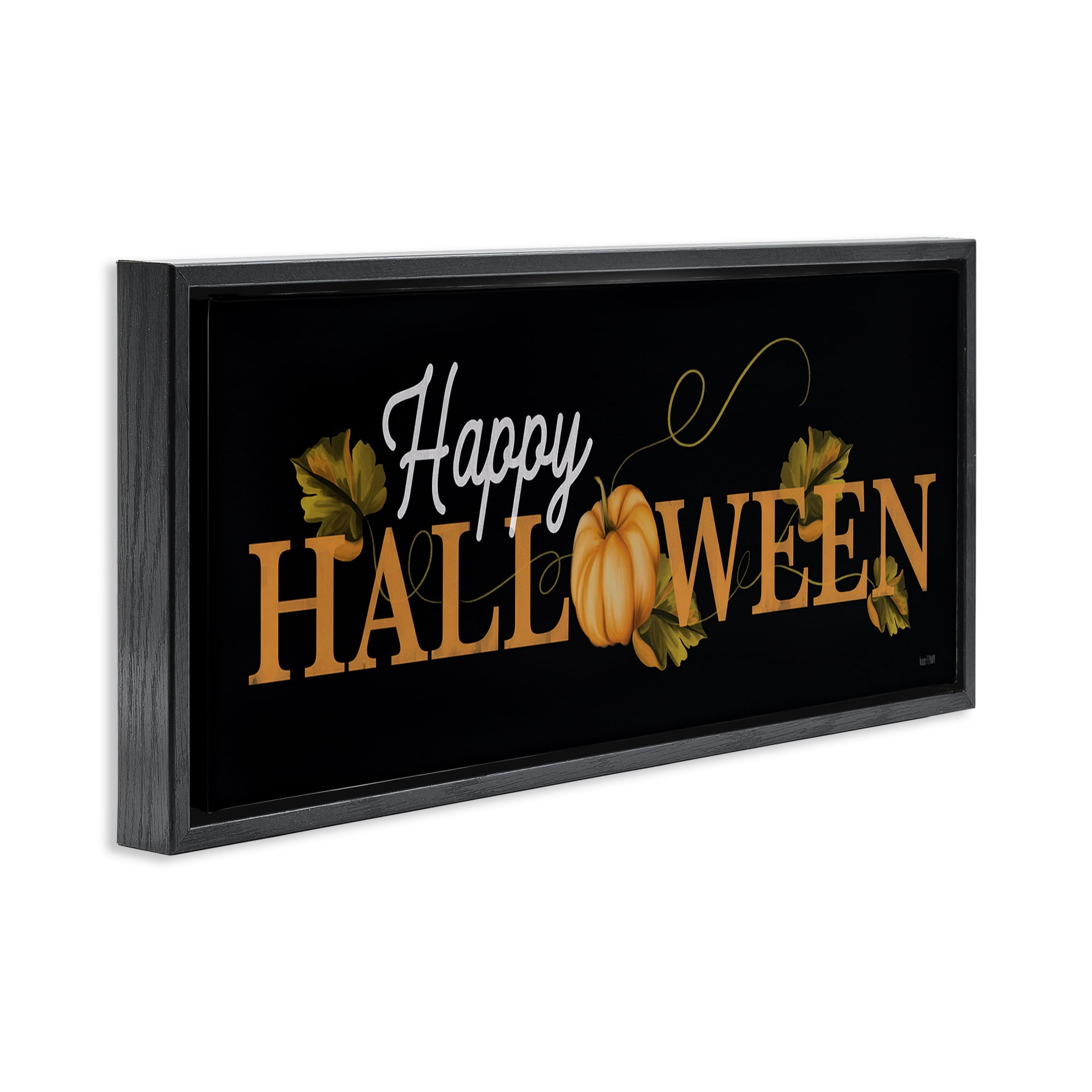 Stupell Industries Happy Halloween on Black Holiday Painting Black Floater Framed Art Print Wall Art, 25 x 11