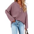 thumbnail image 1 of HSHDLDF Women's Oversized Sweaters Batwing Long Sleeve Loose V Neck Button Henley Tops Pullover Knit Jumper, 1 of 5