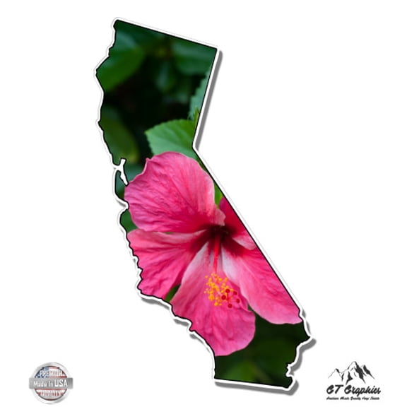 California Shape Beautiful Pink Hibiscus - 12" Vinyl Sticker Waterproof Decal