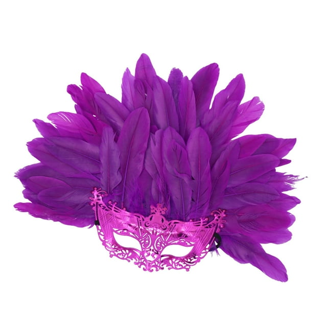 Máscara de plumas artificiales de media cara, accesorio de moda para fiesta de disfraces de cosplay Púrpura