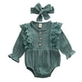 thumbnail image 3 of Franhais Baby Girl Fashion Romper Lace Edge Solid Color Lotus Leaf Long Sleeve Top Bow Hair Band, 3 of 9