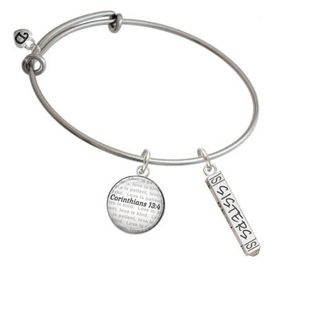 Sisters Best Friends Forever Bar - Bible Verse Corinthians 13:4 Glass Dome Bangle