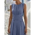 thumbnail image 4 of Womens Gray Blue Sleeveless Criss-Cross Waist A-Line Maxi Dress, Casual, 4 of 4