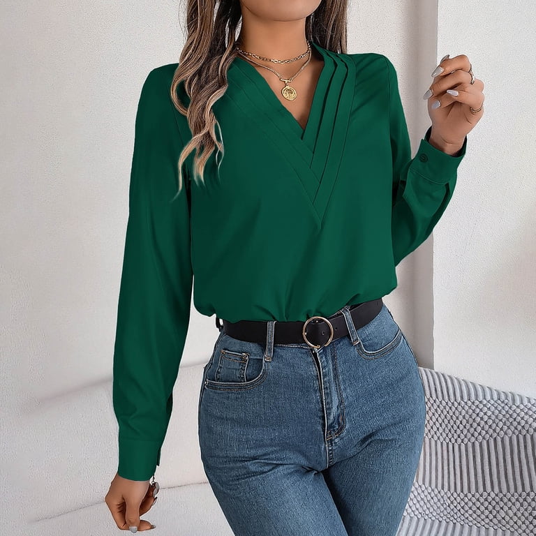 For Ladies Aboser Women's Crossover V Neck T-Shirts Plus Size 3/4 Sleeve Tunic Tops Comfy Solid Color Tshirts Loose Fit Casual Blouses Dressy Three Quarter 3/4 Sleeve Tees For Women