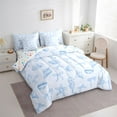 thumbnail image 2 of jejeloiu Blue Ribbon Bows 7-Piece Twin Bedding Sets,Seashell Conch Print Bedding Comforter Set For Girls Boys Reversible, 2 of 7