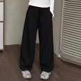 thumbnail image 4 of UACY Boys Girls Baggy Sweatpants Wide Leg Barrel Elastic Waist Drawstring Casual Loose Joggers Track Pant (Black, 13-14 Years), 4 of 4