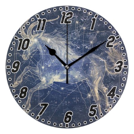 Capricornus Of Zodiac Round Wall Clock Battery Operated Silent Non-Ticking Bedroom Office Kitchen Home School Decor 10(Black)