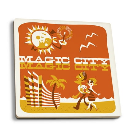 Miami, Florida - Magic City - Lantern Press Artwork (Set of 4 Ceramic Coasters - Cork-backed,