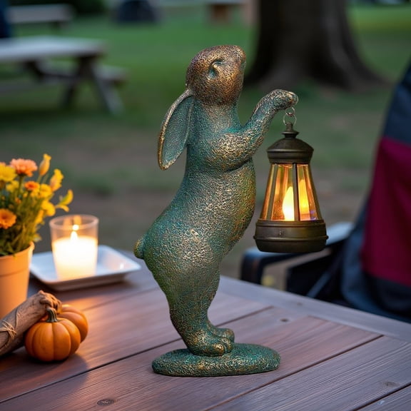 Solar Easter Garden Outdoor Statues Rabbit ,Outdoor Bunny Figurines Decorations,Lawn Decor Bunny Statue for Patio, Balcony, Yard Ornament,Unique Housewarming and Easter Gifts