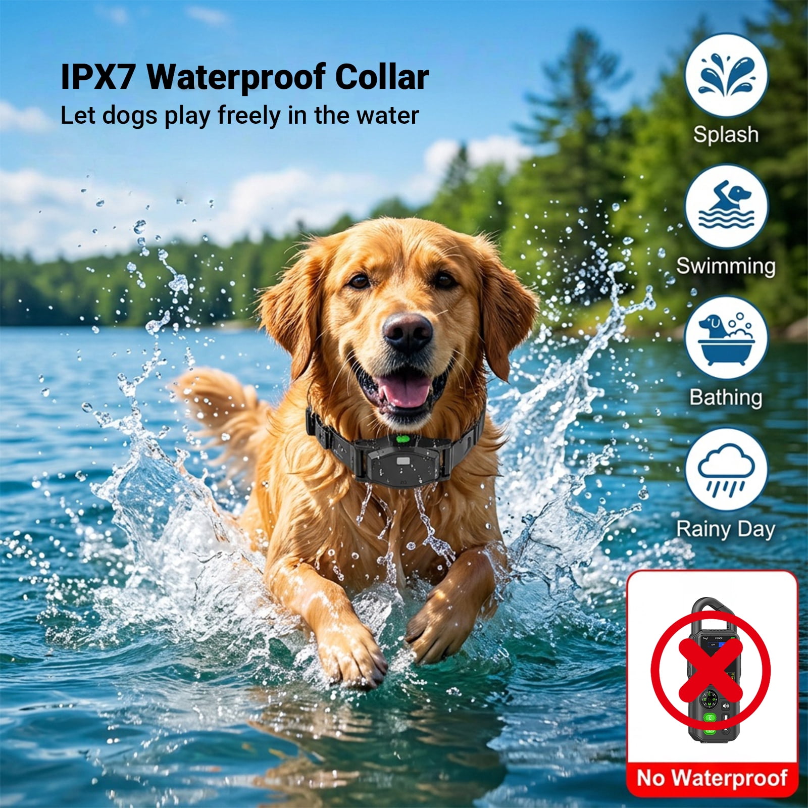 Wireless Dog Fence System with 4 Modes Training Collar + Light, Adjustable Beep + Vibration + Shock Collar for 2 Dogs, Waterproof Rechargeble Dog Electric Fence