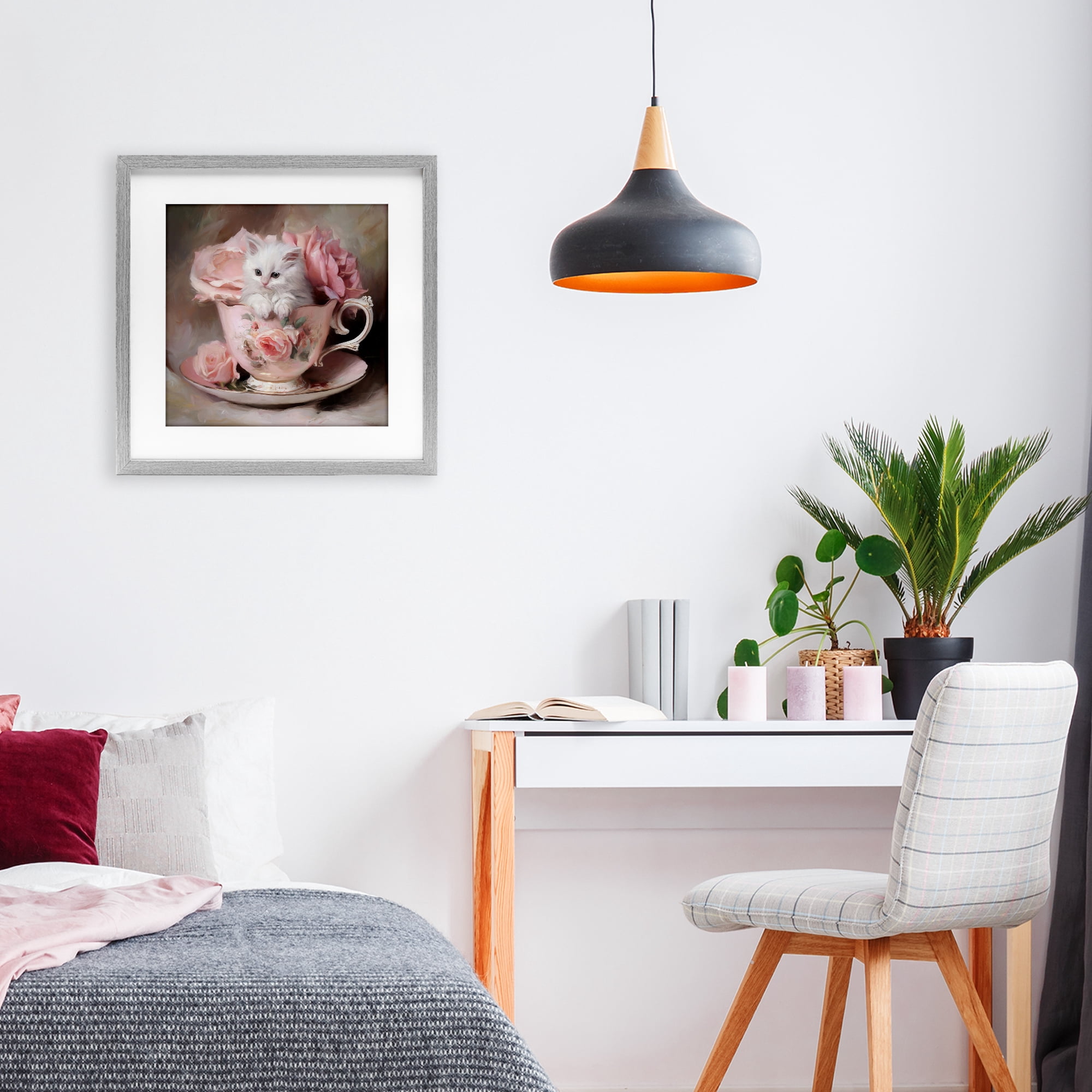Stupell Industries Little Teacup Kitten Gray Framed Print Under Glass, design by Tina LeCour