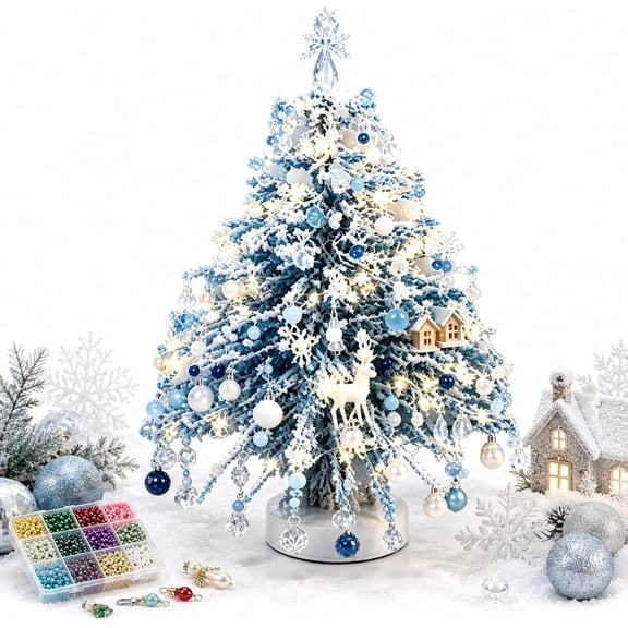 DIY Beaded Christmas Tree Kit, Crystal Holiday Craft Set for Adults, Colorful Beads, Ornament Charms, Metal Frame, Angel Topper, Warm Glow Display, Tabletop Decor, Relaxing Project, Holiday Gift