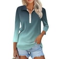 thumbnail image 3 of Scyoekwg 3/4 Sleeve Tunic Tops for Women Zipper Turndown Collar Shirts Lightweight Tops for Women Trendy Tshirt Loose Gradient Color Dressy Casual Blouses (Mint Green,XXL), 3 of 7