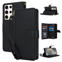 Allytech Wallet Case for Samsung Galaxy S21 Ultra with Card Slots & Wrist Strap, [Magnetic Clasp] [RFID Blocking] Kickstand Premium PU Leather Shockproof Full Body Protection Case - Black