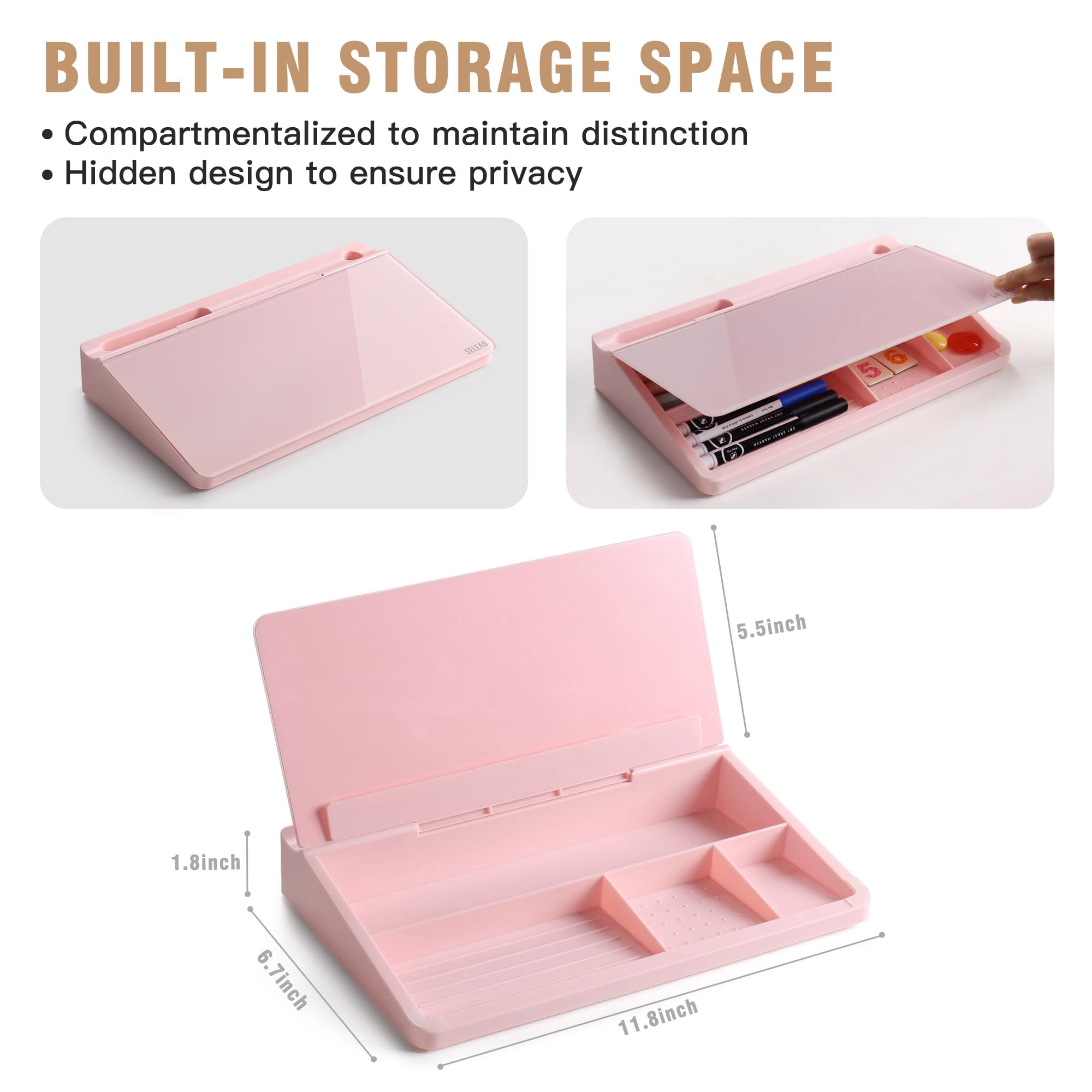 Desktop Glass Whiteboard With Storage  Small Dry Erase White Board Computer Pad Stand For Home School Office Desk Accessories - Pink