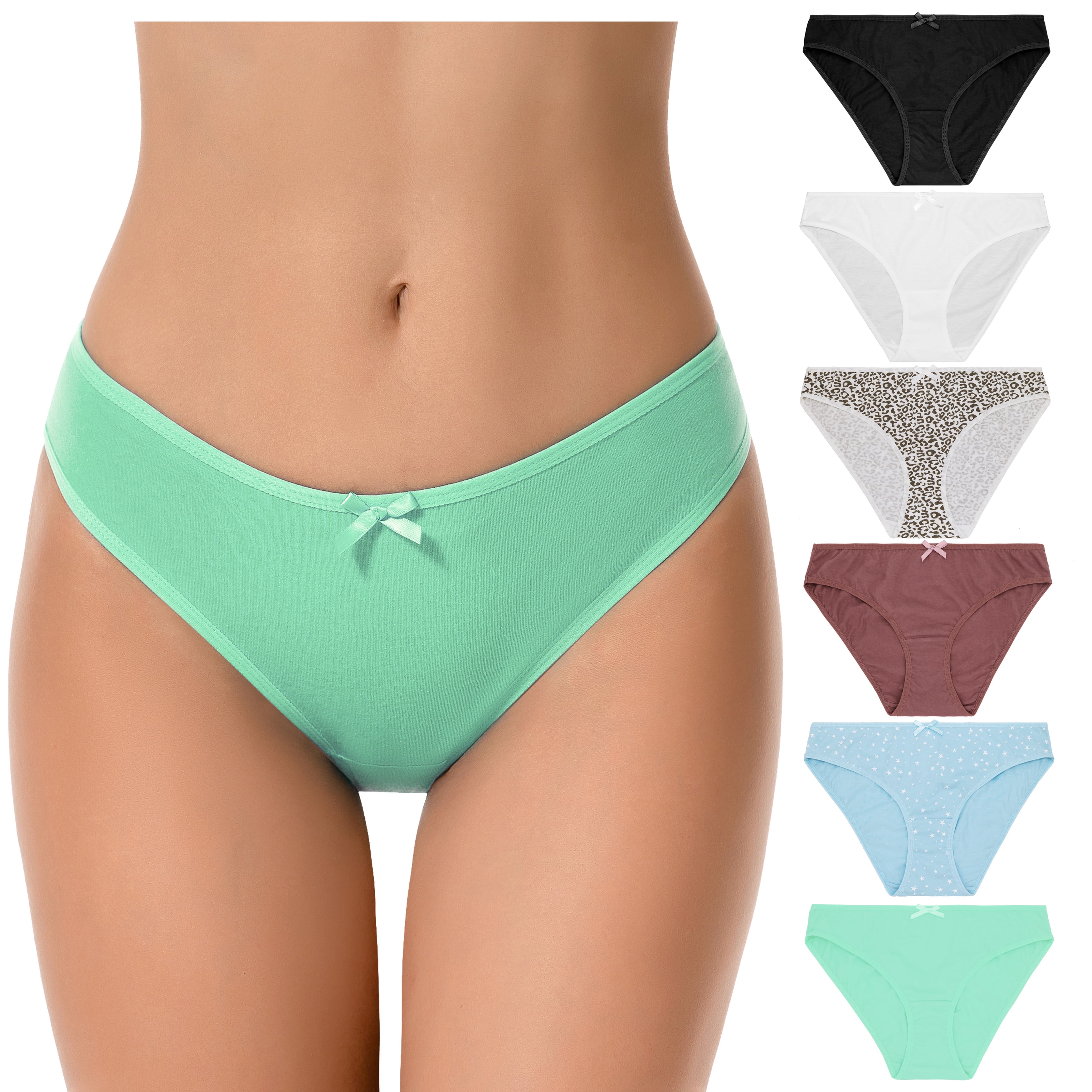 Curve Muse Women's Plus Size 100% Cotton Bikini Briefs Panties  Underwear-6PK-PACKA-S