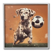 Stupell Industries Dog Playing Soccer Animals & Insects Painting Gray Framed Art Print Wall Art, 24 x 24