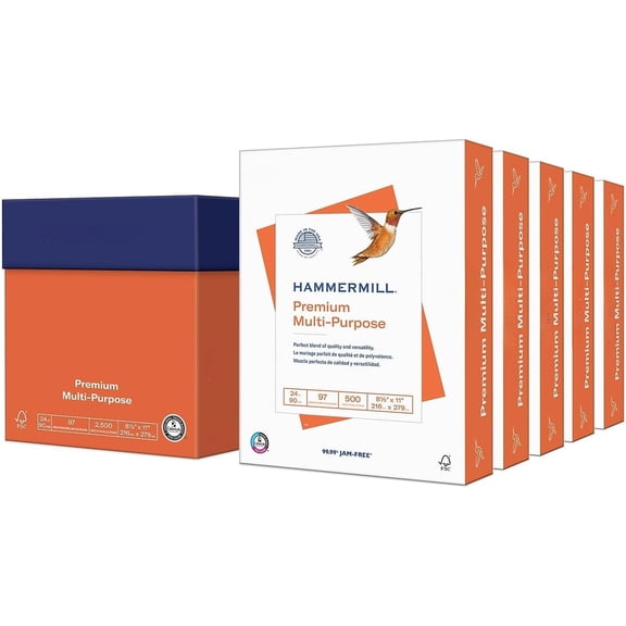 Printer Paper, Premium Multipurpose Paper 24 lb, 8.5 x 11 - 5 Ream (2,500 Sheets) - 97 Bright