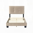 thumbnail image 2 of 1pc Twin Platform Bed in Light Brown Velvet with Adjustable Height Headboard & Button Tufting, Solid Wood Construction, 2 of 8