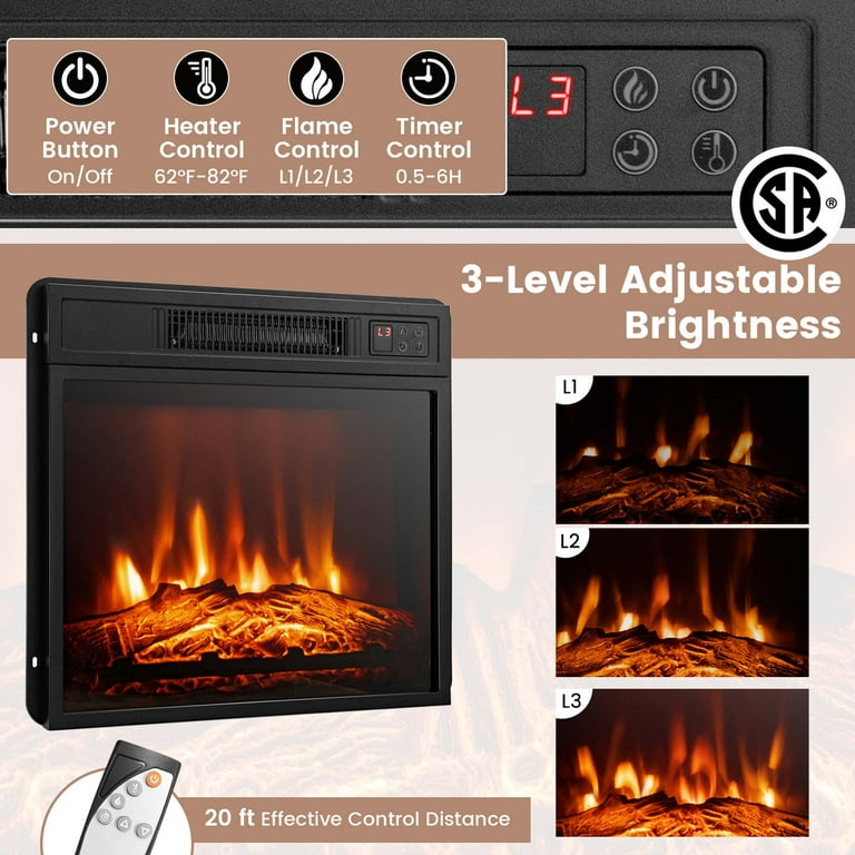 Costway Fireplace TV Stand with Led Lights u0026 18'' Electric Fireplace for  Tvs up to 65'' White - Walmart.com