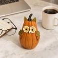 thumbnail image 3 of Handcrafted Resin Owl Pumpkin Figurine with Floral Eyes and Leaf Ears for Fall Halloween Thanksgiving Tabletop Decor Indoor Party Decoration, 3 of 6