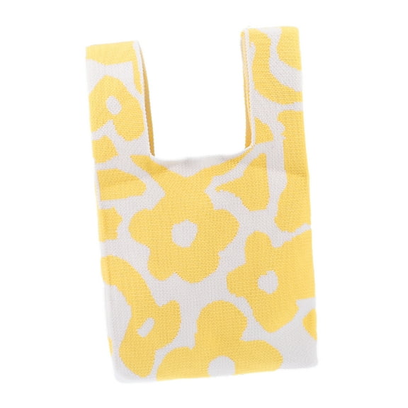 Unique Bargains 1 Pc Reusable Mesh Net Grocery Tote Bags Flowers Yellow White for Market Shopping