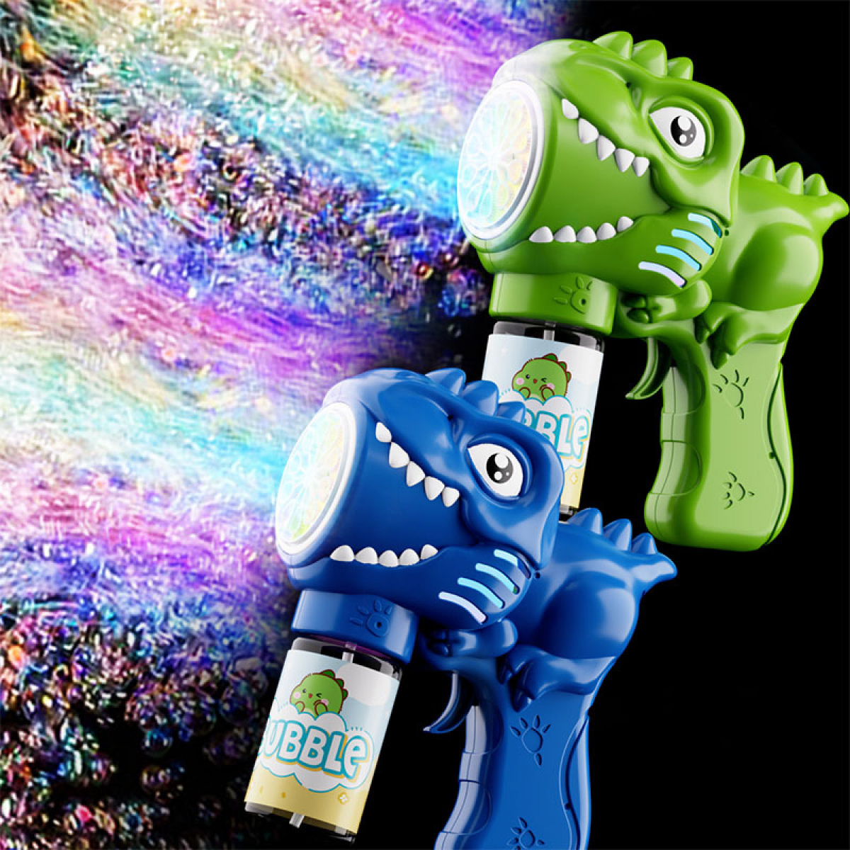 Dinosaur Bubbles Machine Handled Bubble Blower Maker with 6-Holes Automatic Bubbles for Kids Outdoor Play Party Gifts-Green