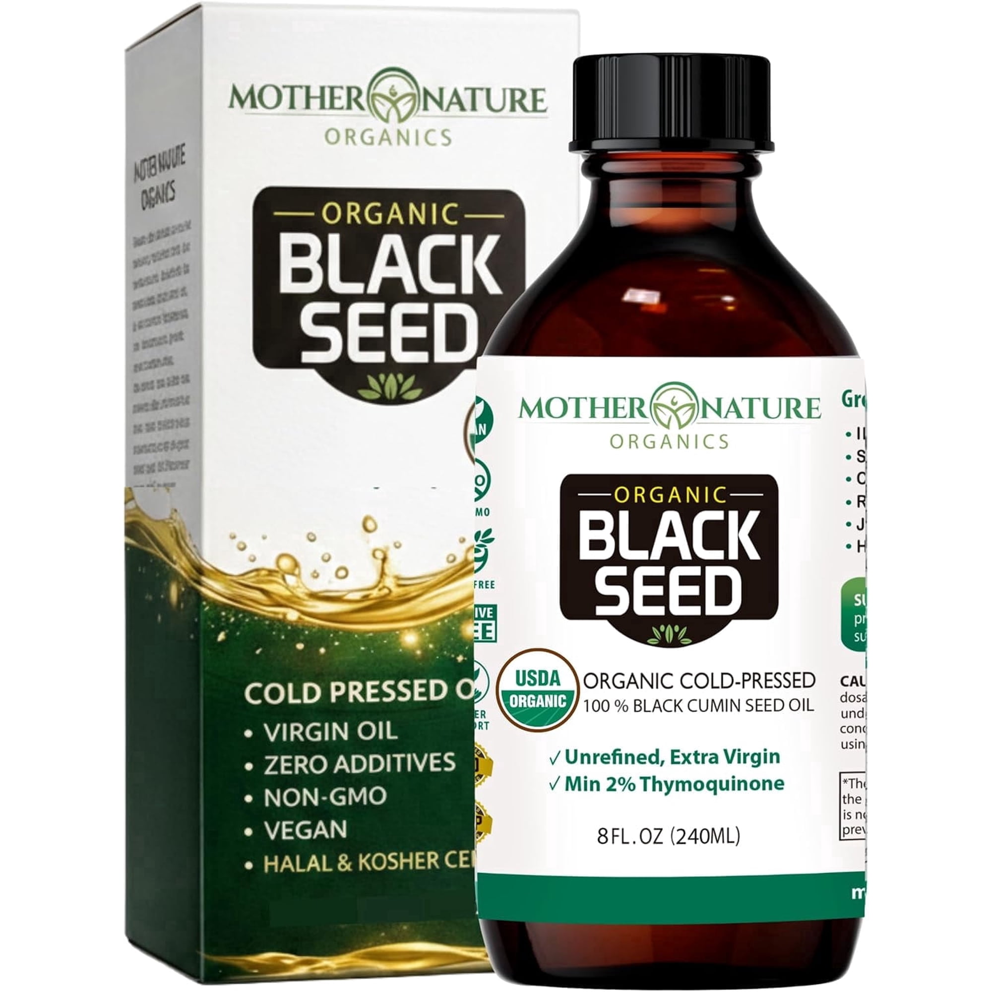Mother Nature Organics USDA Organic Black Seed Oil, Cold-Pressed, Non-GMO, Unrefined, Vegan, 8oz