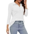 thumbnail image 5 of VDJ Women Tops 3 Quarter Sleeve Zipped Collrar Business Ladies Shirts Fashion White Fall Blouse Tee Size 3XL, 5 of 6