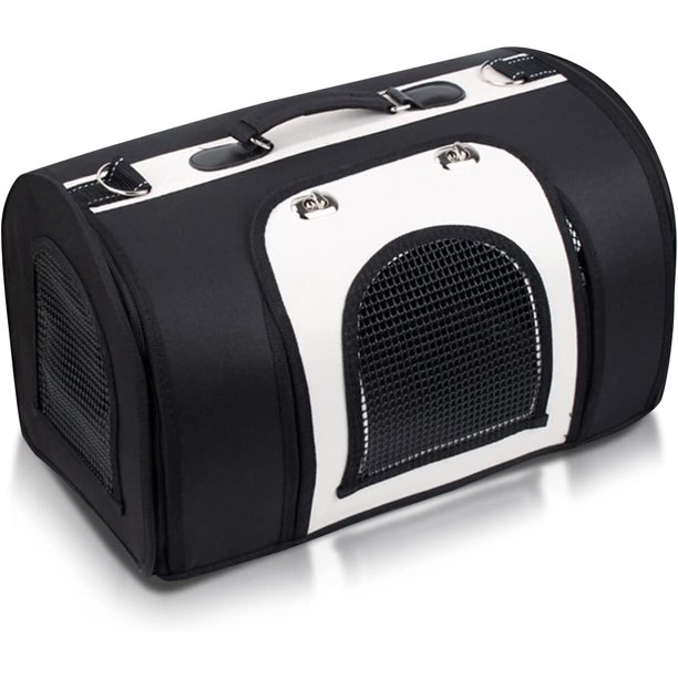 Jaula para gatos, jaula para gatos plegable y transpirable con correas ajustables, jaula para gatos aprobada por aerolíneas con forro polar lavable, fondo impermeable, negro + blanco, 41 * 25 * 26 cm JAMW Sencillez
