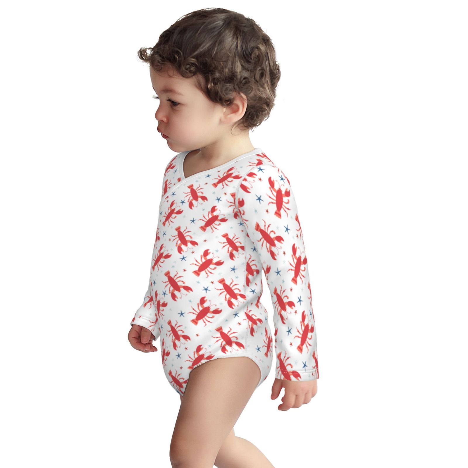 Xecao Lobsters And Sea Stars Print Baby unisex-baby Cotton Long-sleeve Bodysuits-3 Months