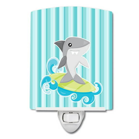 Caroline's Treasures BB6942CNL Surfin Shark on Stripes Ceramic Night Light, 6x4x3", multicolor