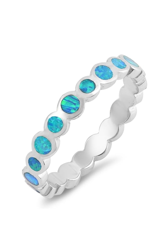 Blue Simulated Opal Beads band Ring Sterling Silver Size 9