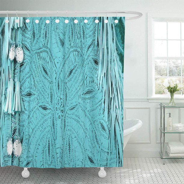 CYNLON Western Turquoise Tassels Look Fringe South Tribal Bathroom Decor Bath Shower Curtain