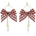 thumbnail image 1 of Pendientes colgantes con forma de caja roja, estilo bohemio, con lazo y perla, de temperamento sencillo y personalizado, regalo de joyería, con lazo y perla en caja roja, 1 of 5